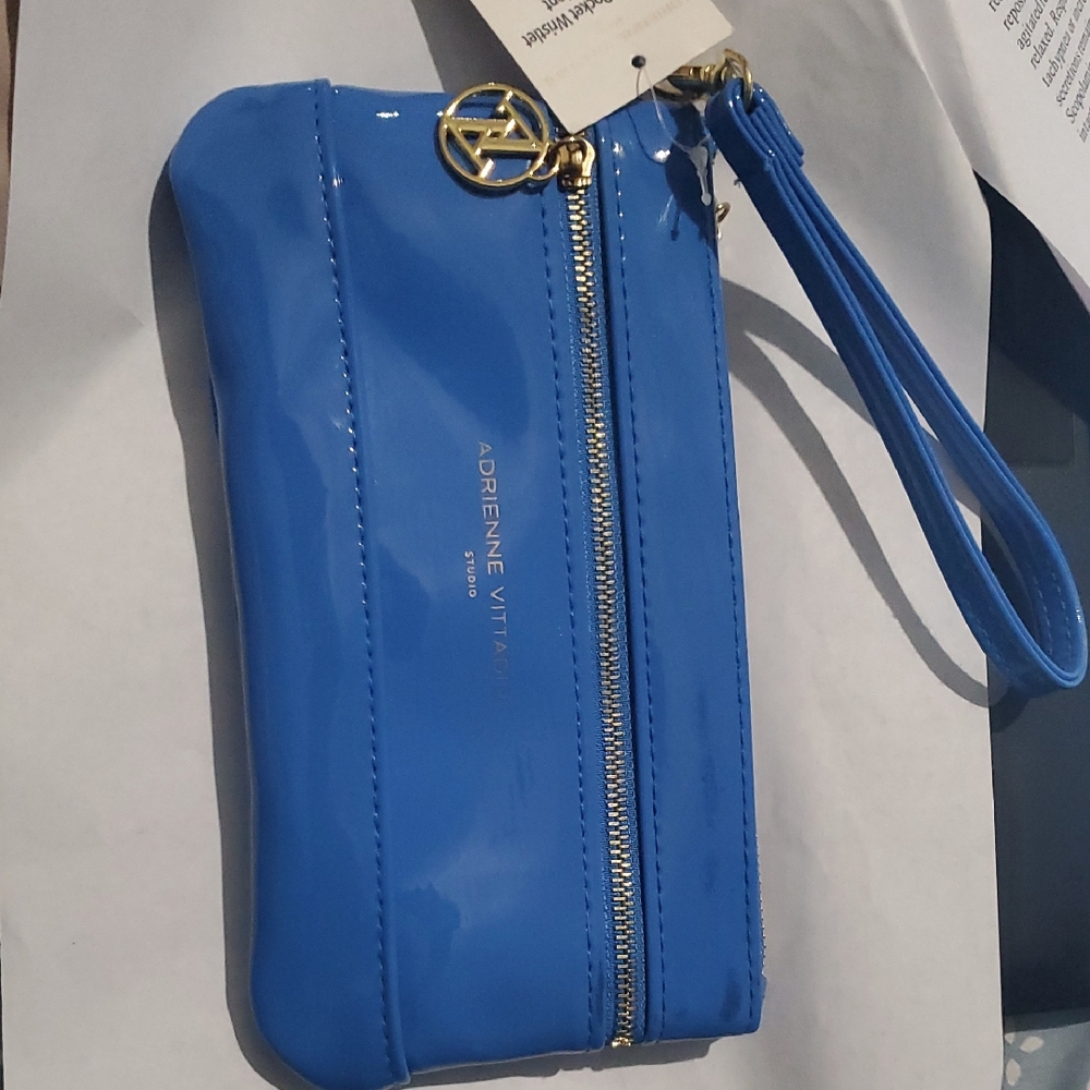 Adrienne Vittadini Shiny Blue Wristlet with Gold Details